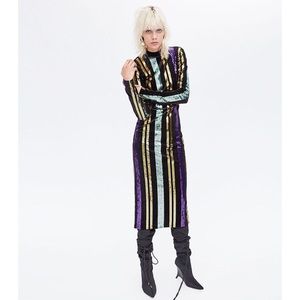 Zara Multicolor Sequin Striped Midi Dress